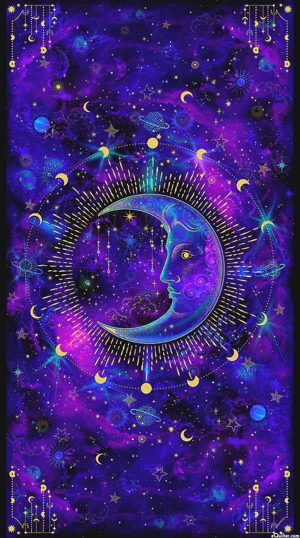 Cosmos - Tapestry Moon - Midnight Purple/Gold - 24" x 44" PANEL