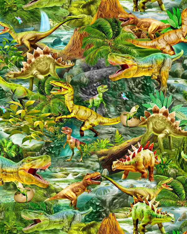 Dino Roars - Dinosaur Waterfall - Leaf Green - DIGITAL