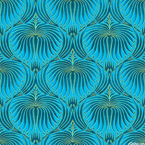 Empress - Feather Wallpaper - Azure/Gold