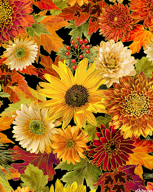 Autumn Leaves - Gilded Sunflowers - Black/Gold