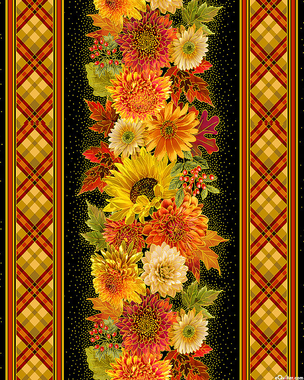 Be Thankful - Harvest Floral Stripe - Black/Gold