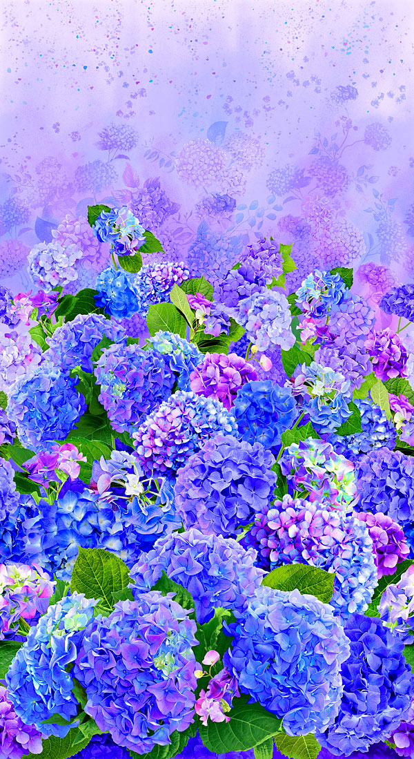 Hydrangea Bliss - Floating Flowers - Lilac Pink -24" x 44" PANEL