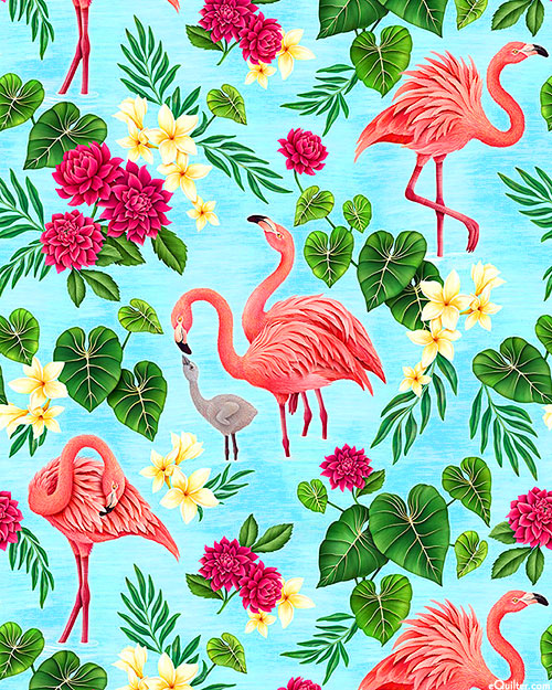 Paradise - Flamingos & Tropical Florals - Blue Topaz