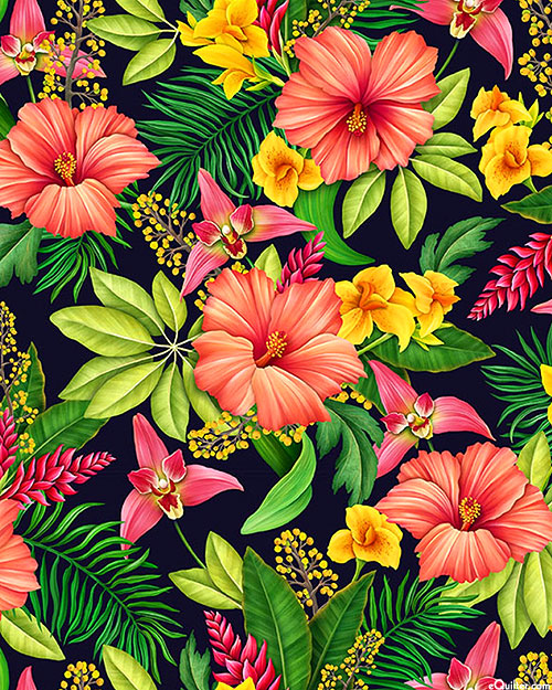Tropical Florals - Hibiscus Daydreams - Black - DIGITAL