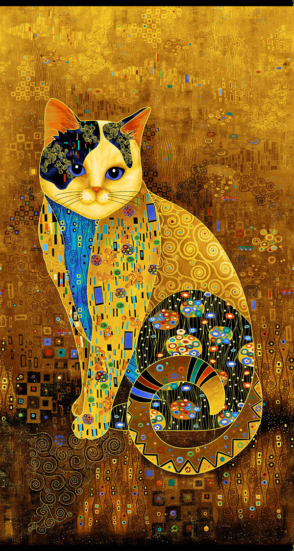 Cleo - Bejeweled Cat - Ochre Gold/Gold - 24" x 44" PANEL