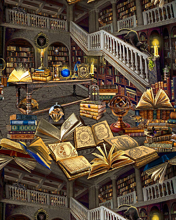 Mystic Library - Haunted Shelves - Charcoal Gray - DIGITAL