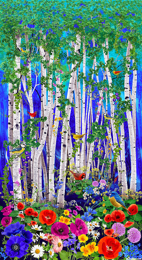 Floral Forest - Bright Floral Forest - Cobalt - 24" x 44" PANEL