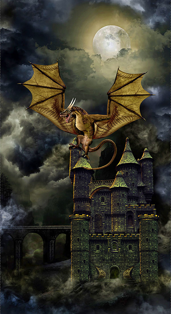 Dragon's Lair - Fantasy Castle - Midnight Blue - 24" x 44" PANEL