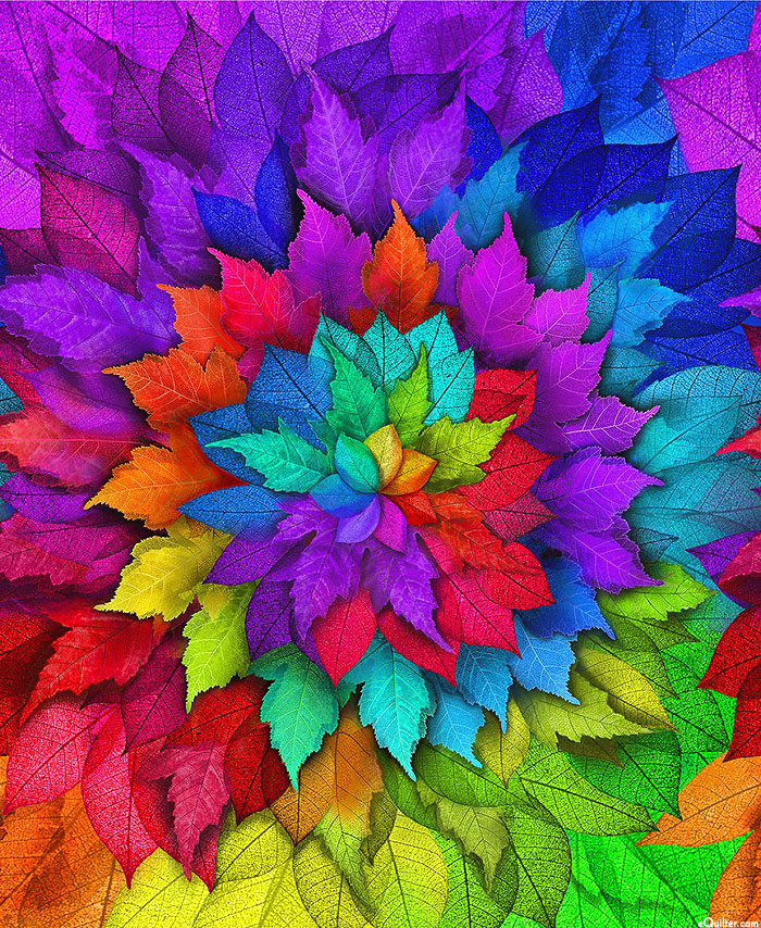 Neon Nature - Vibrant Leaf Mandala - Multi - 37" x 44" PANEL