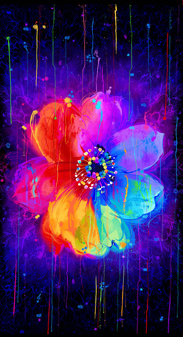 Untamed Beauty - Bright Paint Drip Flower - 24" x 44" PANEL