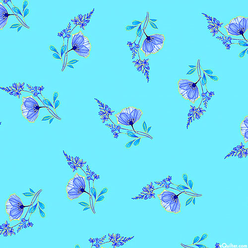 Royal Plume - Blue Floral Toss - Azure/Gold