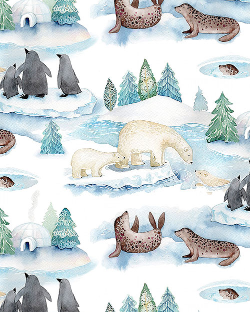 Frosty Fun - Wild Arctic Animals - White - DIGITAL