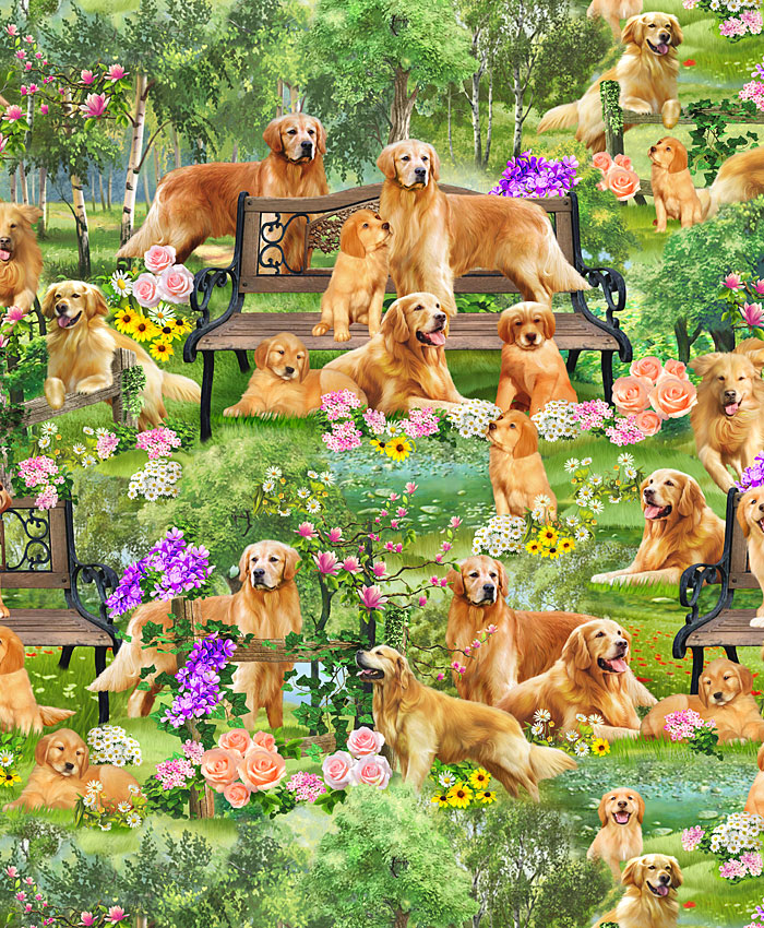 Dog Park - Golden Retriever Garden - Grass Green - DIGITAL
