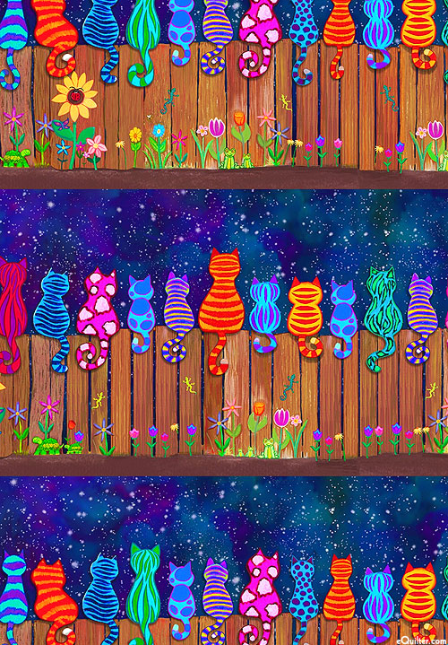 Star Gazing - Colorful Cats On A Fence - Indigo - DIGITAL