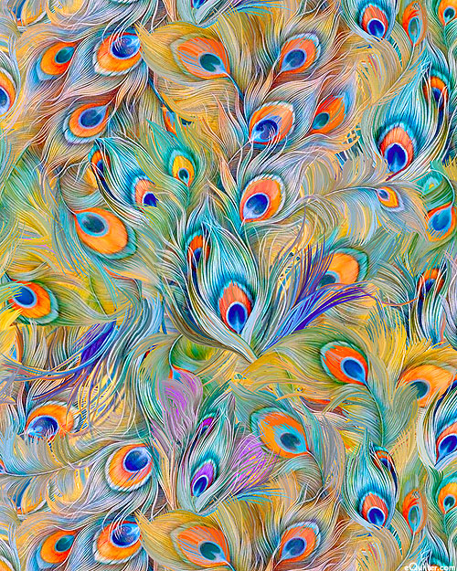 Flourish - Packed Peacock Feathers - Multi - DIGITAL