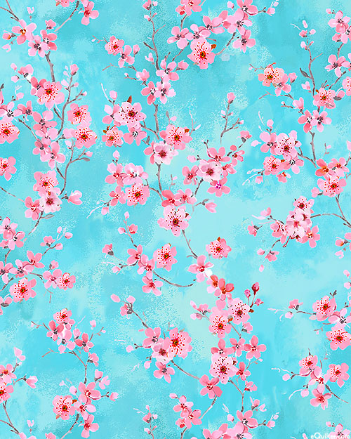 Flourish - Cherry Blossom Skies - Aqua - DIGITAL