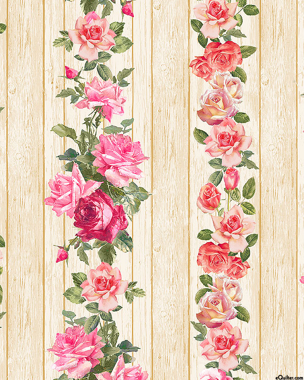 Romance - Rose Floral Stripe - Oak Brown - DIGITAL