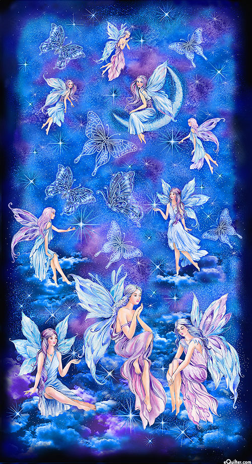 Fairy Soiree - Fairy Sky - Cobalt Blue/Silver - 24" x 44" PANEL