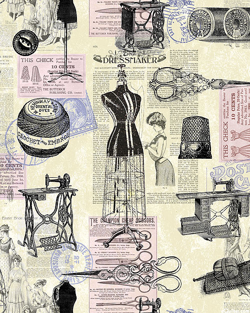 Sewing Studio - Print Collage - Tea Dye Beige - DIGITAL