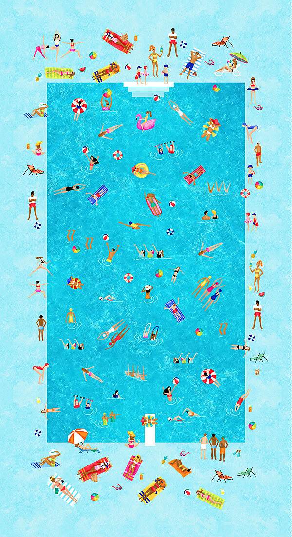 Pool Party - Fun In The Sun - Aqua - 24" x 44" PANEL