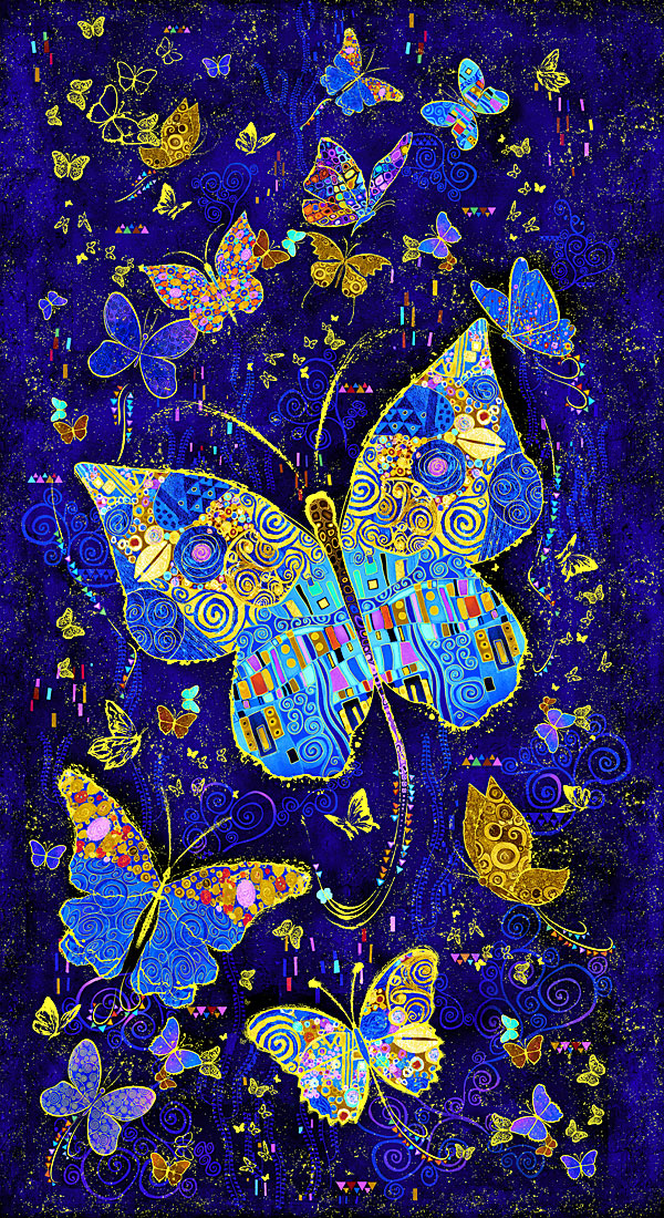 Wings Of Gold - Klimt Butterfly - Lapis/Gold - 24" x 44" PANEL