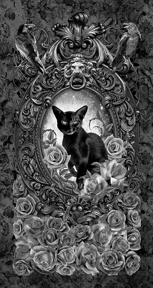 Something Wicked - Floral Feline Portrait - 24" x 44" PANEL