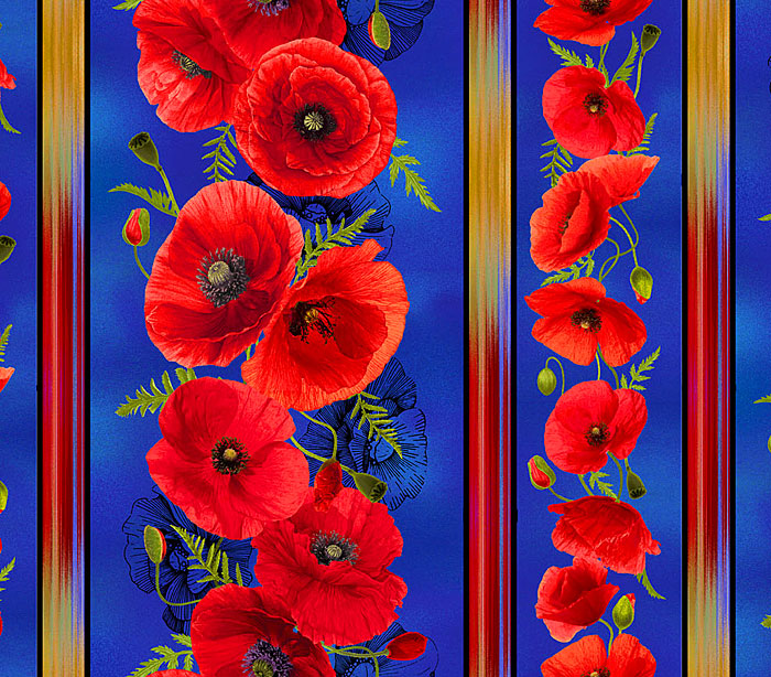 Sunset Poppies - Friendly Floral Stripe - Cobalt - DIGITAL