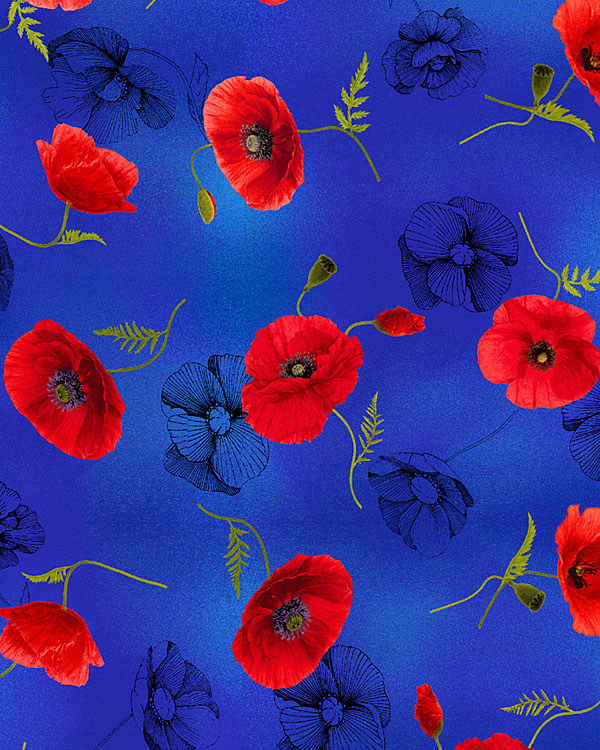 Sunset Poppies - Tossed Florals - Sapphire - DIGITAL