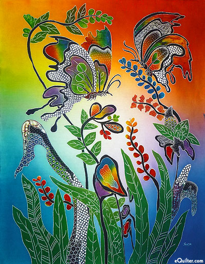 Butterfly Paradise - 28" x 36" - Hand Painted Batik Panel