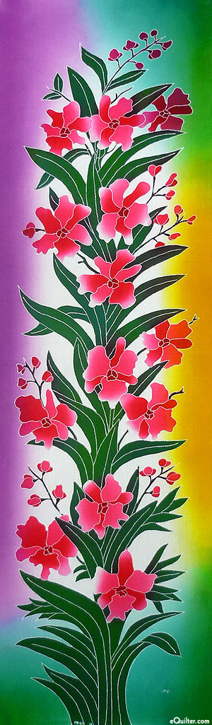 Tall Graceful Orchids - 18" x 58" - Hand Painted Batik PANEL