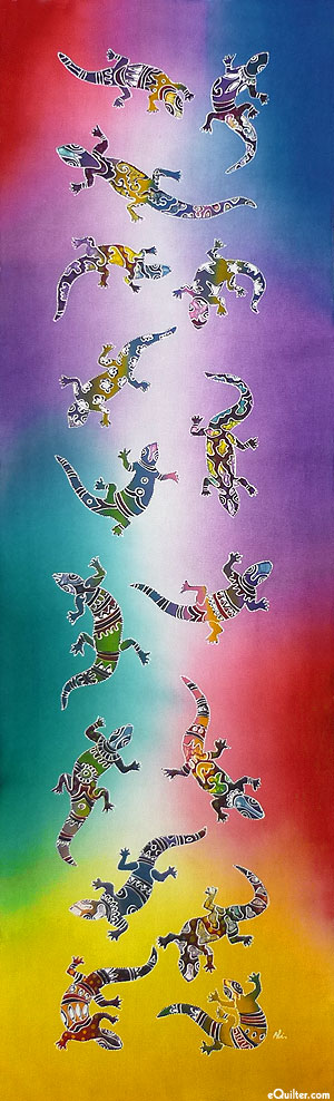 Climbing Geckos - 18" x 58" - Hand Painted Batik Panel