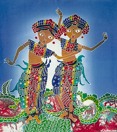 Indonesian Dancers -  17" x 17"  - Hand Painted Batik Panel