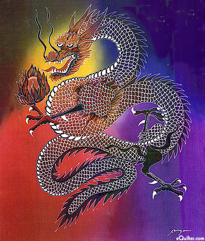 Chinese Fireball Dragon - 29" x 37" - Hand Painted Batik Panel