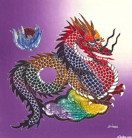Fireball Dragon - Iris - 17-1/2" x 19"- Hand Painted Batik Panel