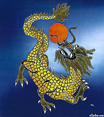 Chinese Sun Dragon - Navy - 18" x 20" - Hand Painted Batik Panel