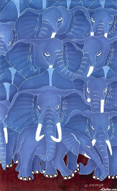 Elephant Tribe - 18" x 29" - Hand Painted Batik Panel