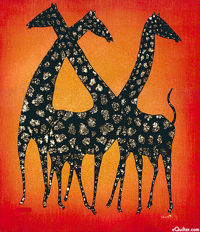 Giraffe Trio - 18" x 20" - Hand Painted Batik Panel