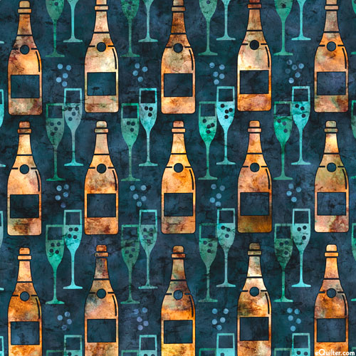 Cocktail Hour - Champagne with Bubbles - Navy Blue - DIGITAL