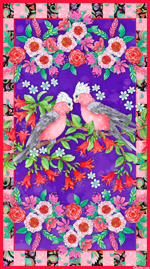 Feathered Friends - Tropical Song - Scarlet - 24" x 44" PANEL