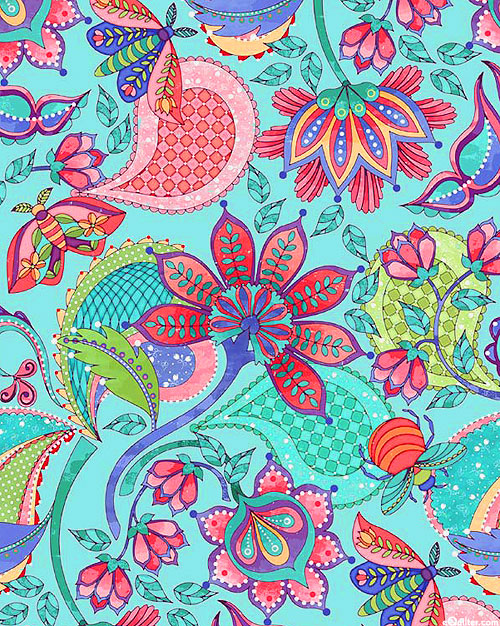 Glorious Garden - Floral Paisleys - Robin's Egg Blue - DIGITAL