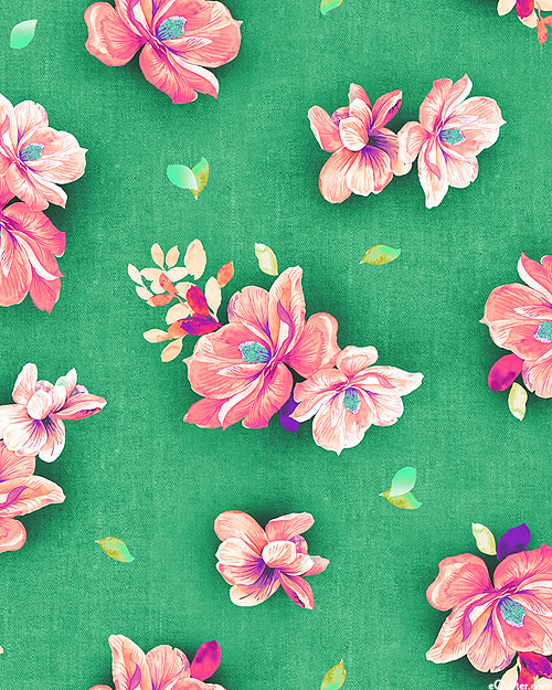 Jacqueline - Pink Blossoms - Shamrock Green - DIGITAL