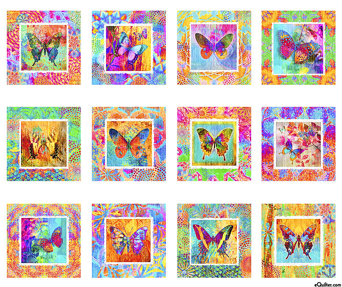 On Painted Wings - Butterfly Blocks - White - 36" x 44" PANEL