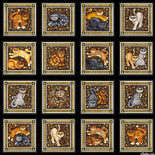 Meow - Kitten Blocks - Black - 36" x 44" Panel - DIGITAL