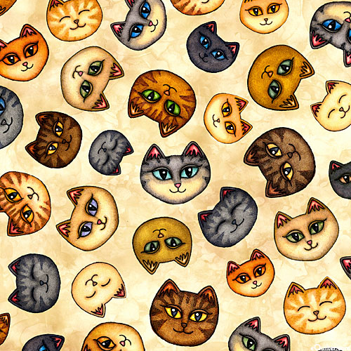 Meow - Feline Faces - Cream - DIGITAL