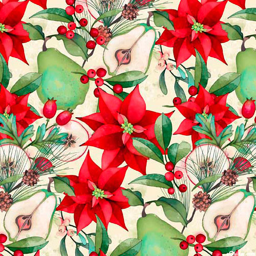 Peppermint Christmas - Poinsettia Pears - Cream - DIGITAL