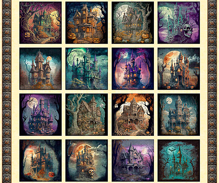 Creepsville - Haunted Mansion Blocks - Ivory - 36" x 44" PANEL