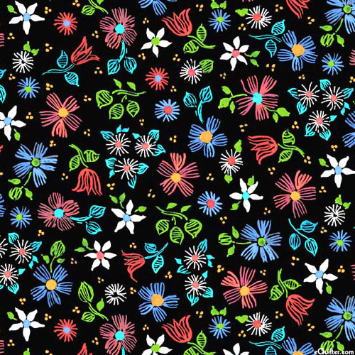 Twilight Garden - Floral Toss - Black - DIGITAL