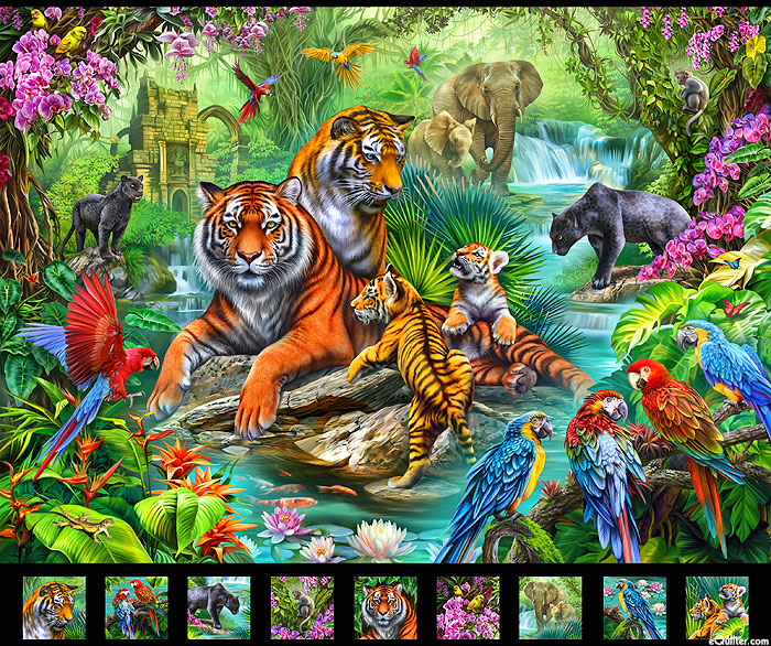 Jungle Paradise - Rainforest Blocks - Multi - 36" x 44" PANEL