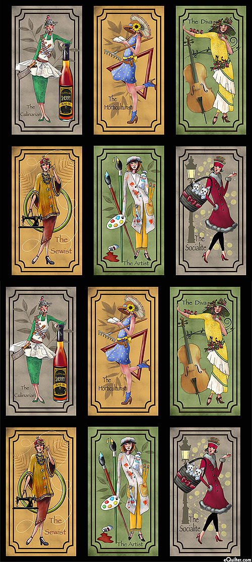 Les Femmes Fashionista - Tarot Cards - Black - 24" x 44" PANEL
