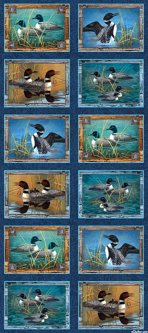 Lakeside Loons - Waterfowl Blocks - Blue - 24" x 44" PANEL